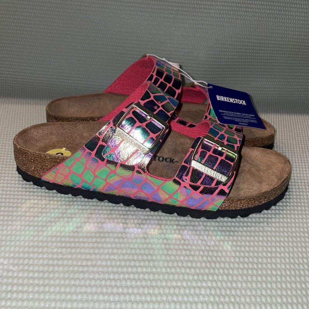 BIRKENSTOCK ARIZONA GATOR GLEAM RASPBERRY 2 BAND SANDALS NWT W40/9 Narrow